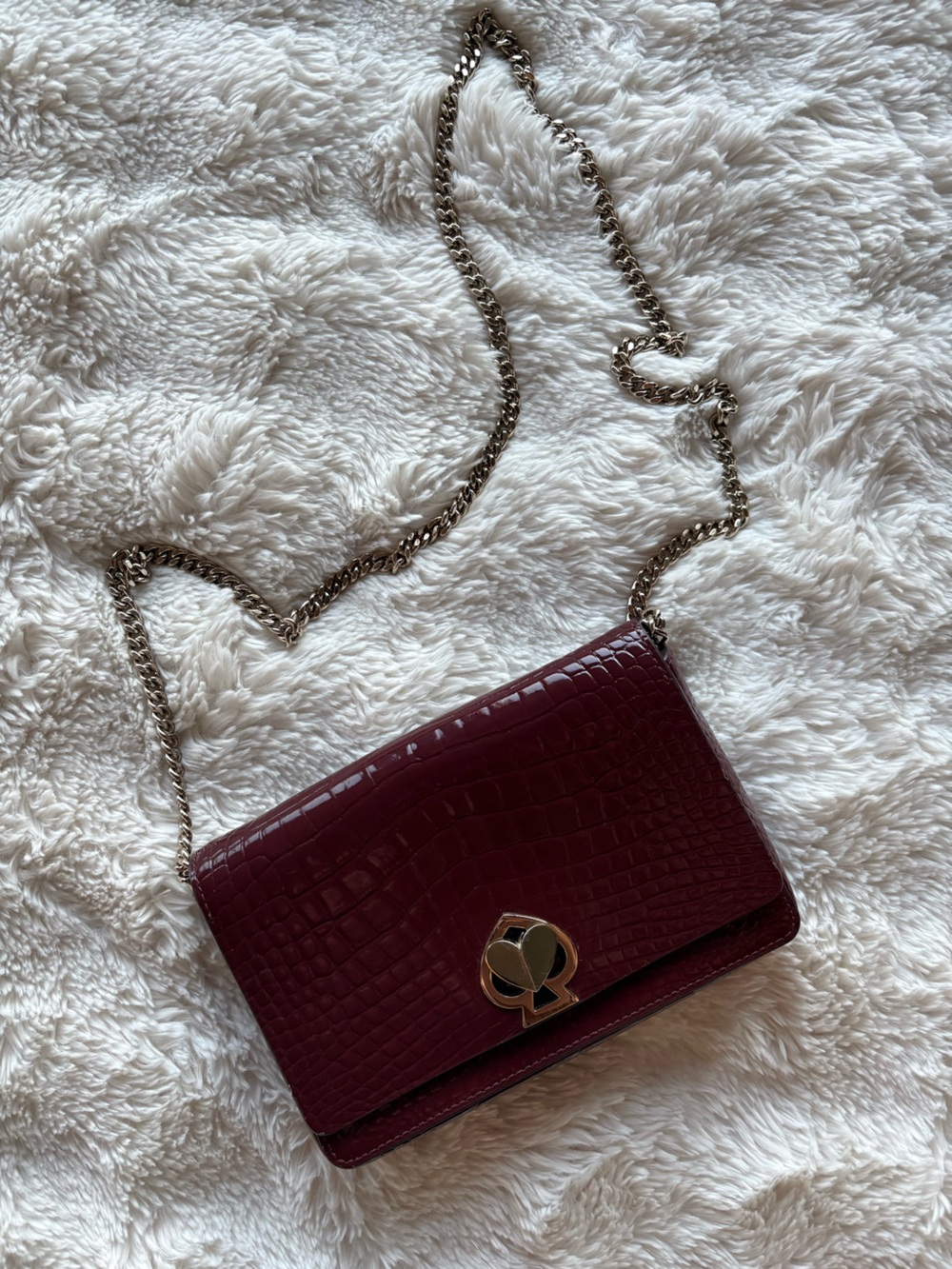 kate spade Croc-Embossed Chain Crossbody - Burgundy